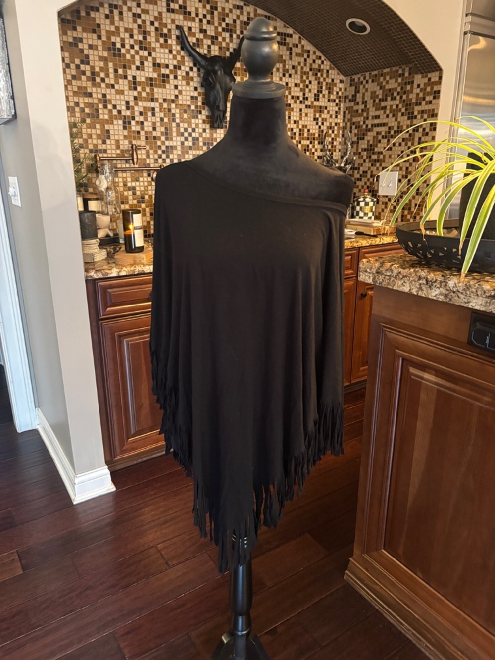 Black Fringe poncho for woman